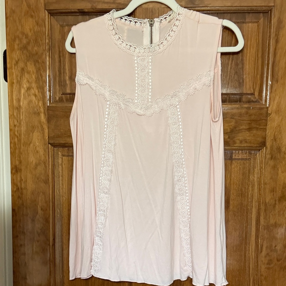 POL Soft Pink Lace Trim Blouse